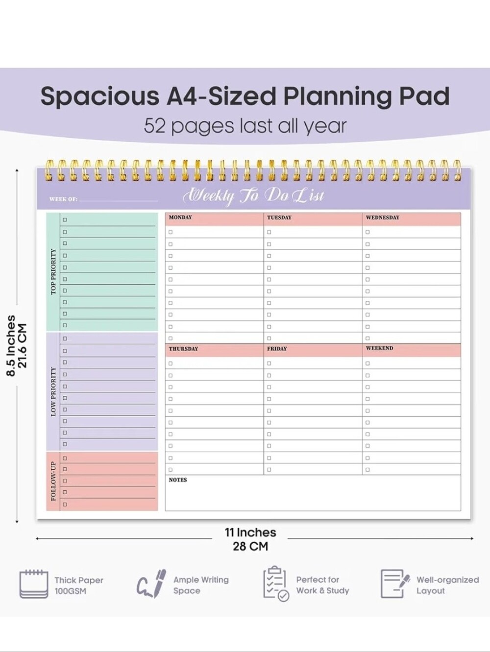 Pastel Weekly To-Do List Planning Pad - Mint, Lavender & Pink